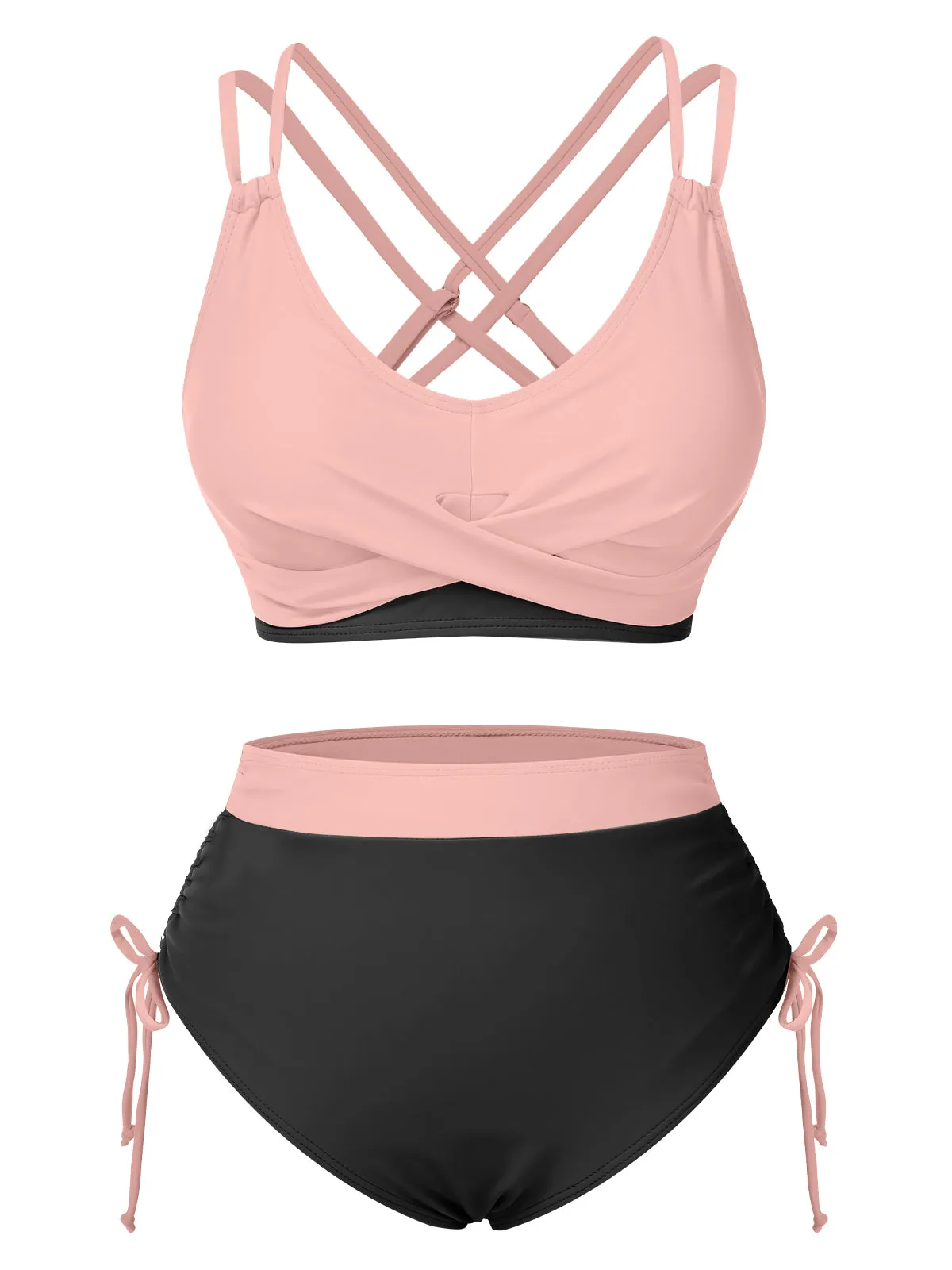 2PCS 1950s Solid Knot Patchwork Bikini Set sold by Retro Stage