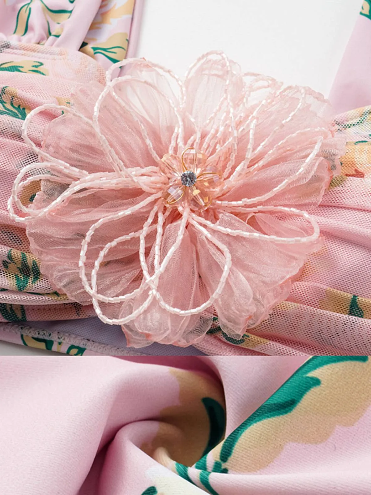 Pink 1930s Handmade 3D Flower Pleated Swimsuit sold by Retro Stage product image thumbnail 3