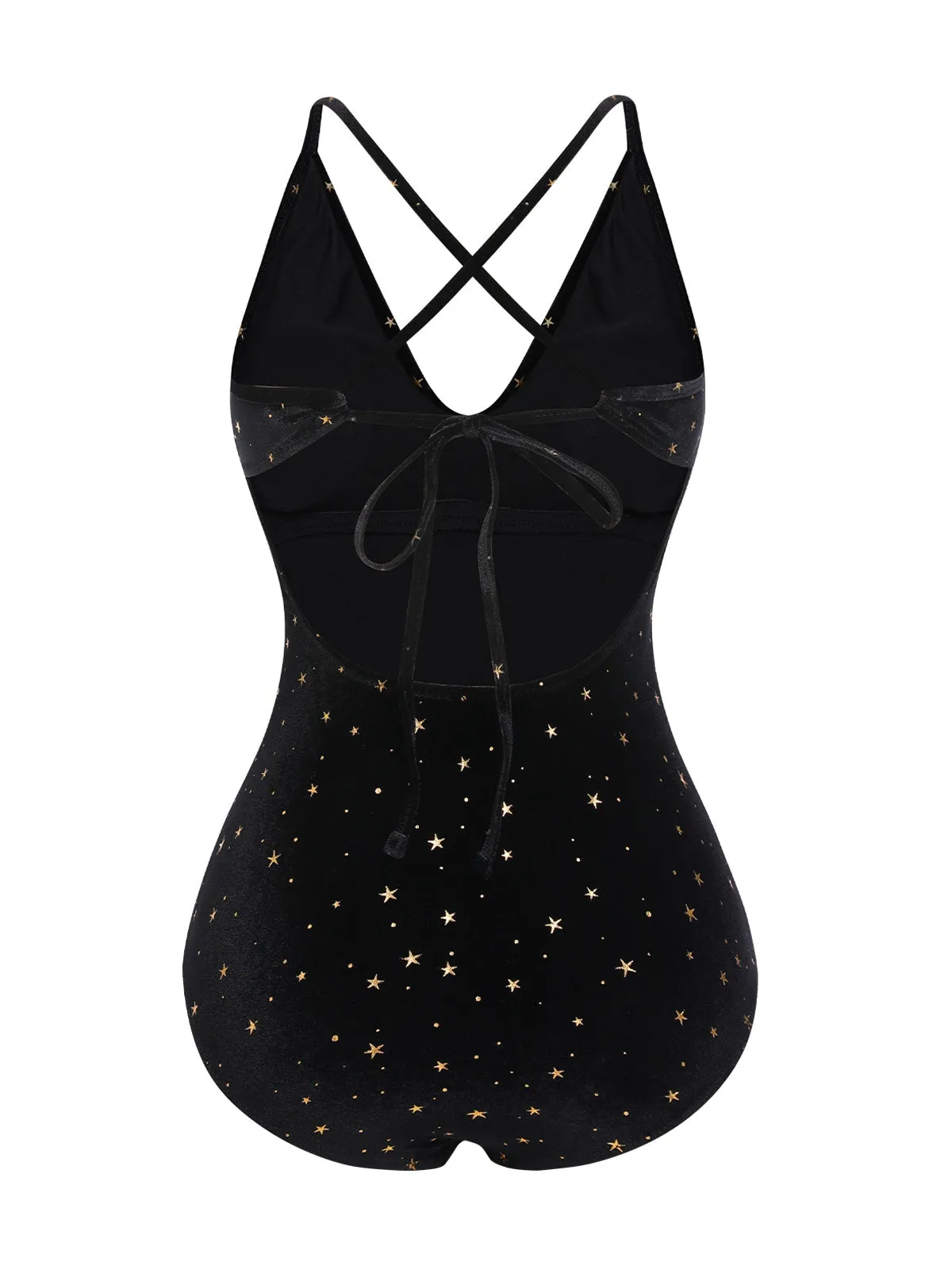 Black 1960s Velvet Back Cross Straps Swimsuit sold by Retro Stage product image thumbnail 2