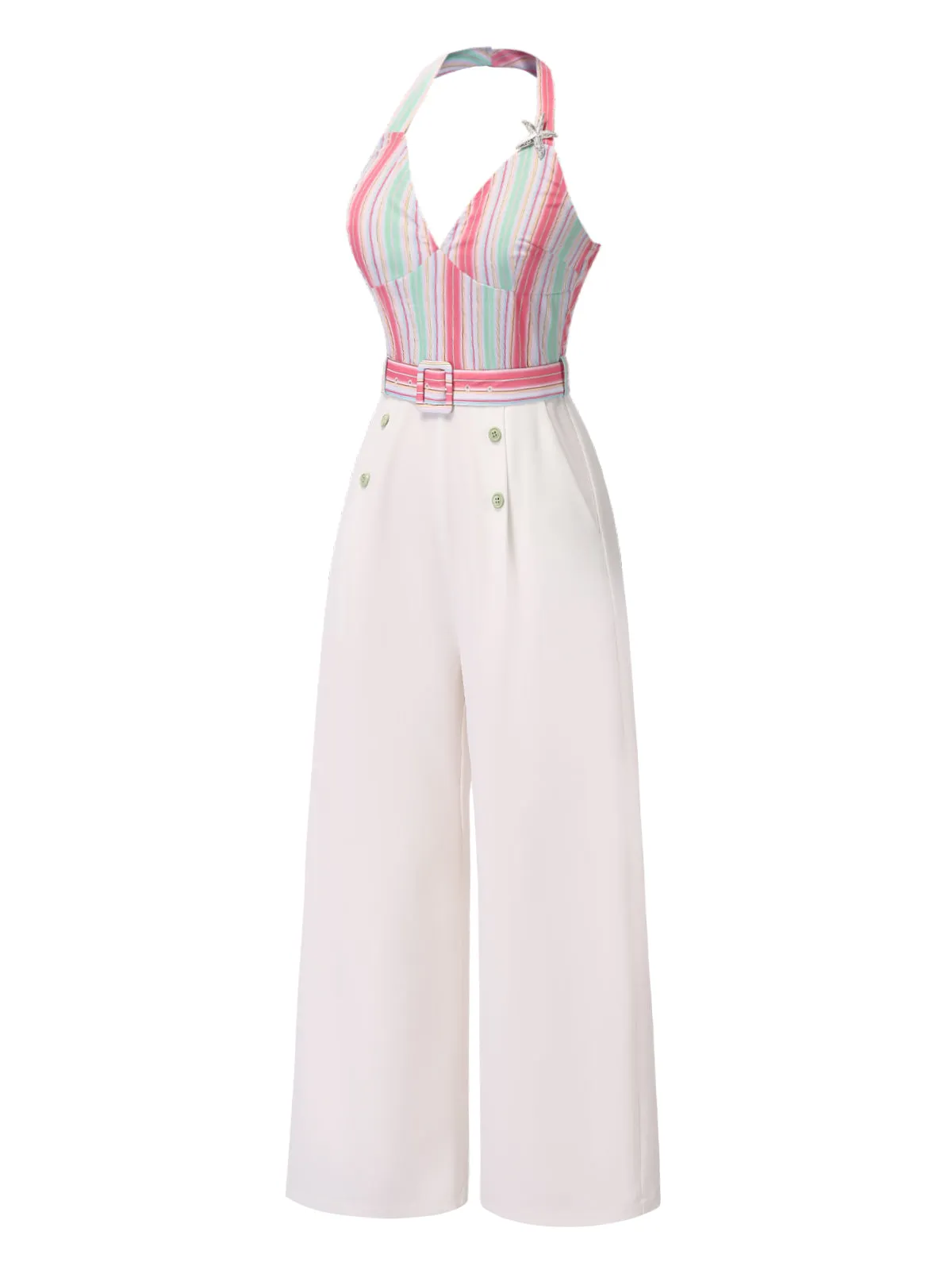 1950s Halter Starfish Colorful Stripes Belted Jumpsuit sold by Retro Stage product image thumbnail 3