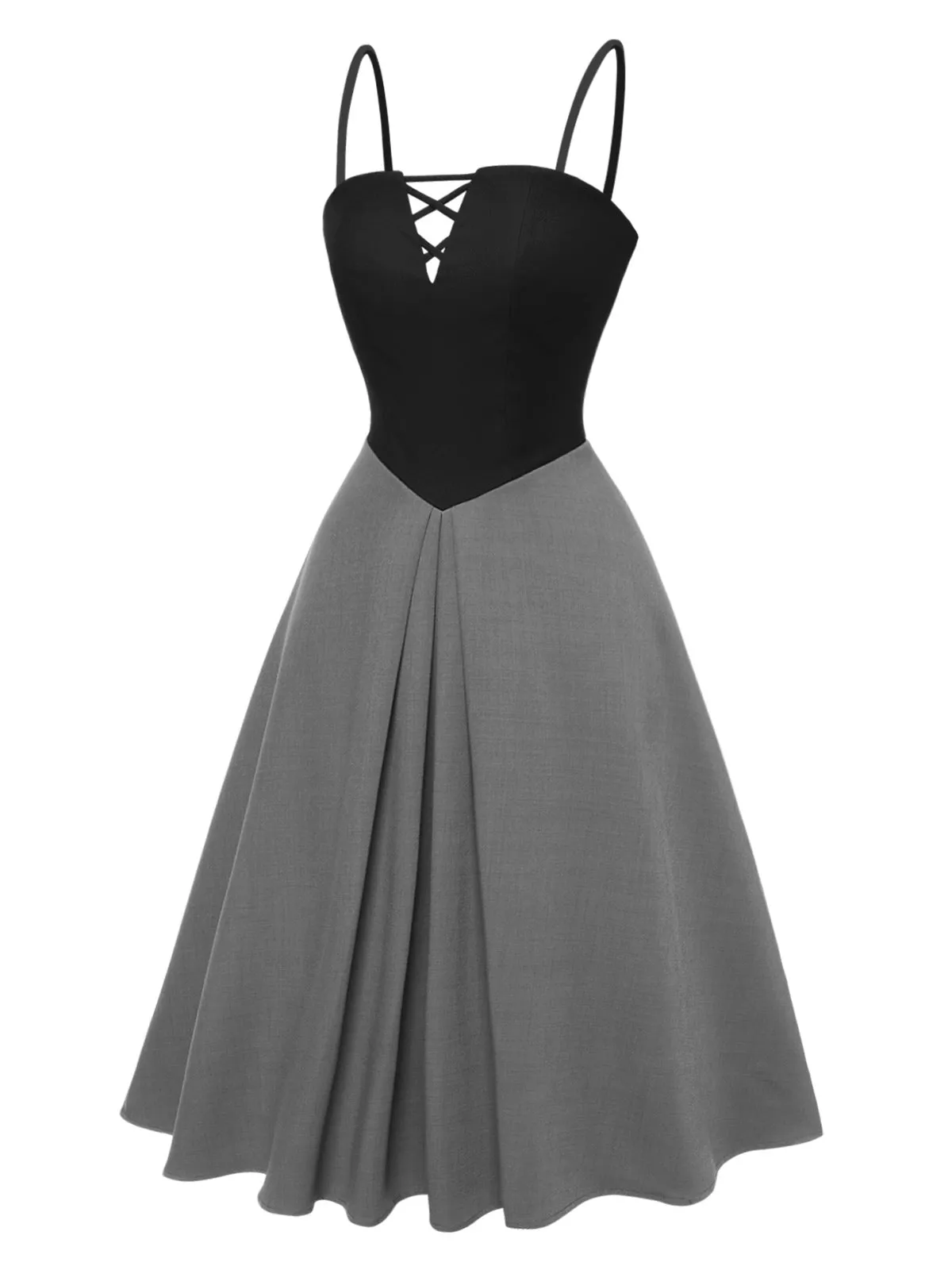 Gray 1940s Colorblock Pleated Suspender Dress sold by Retro Stage product image thumbnail 3