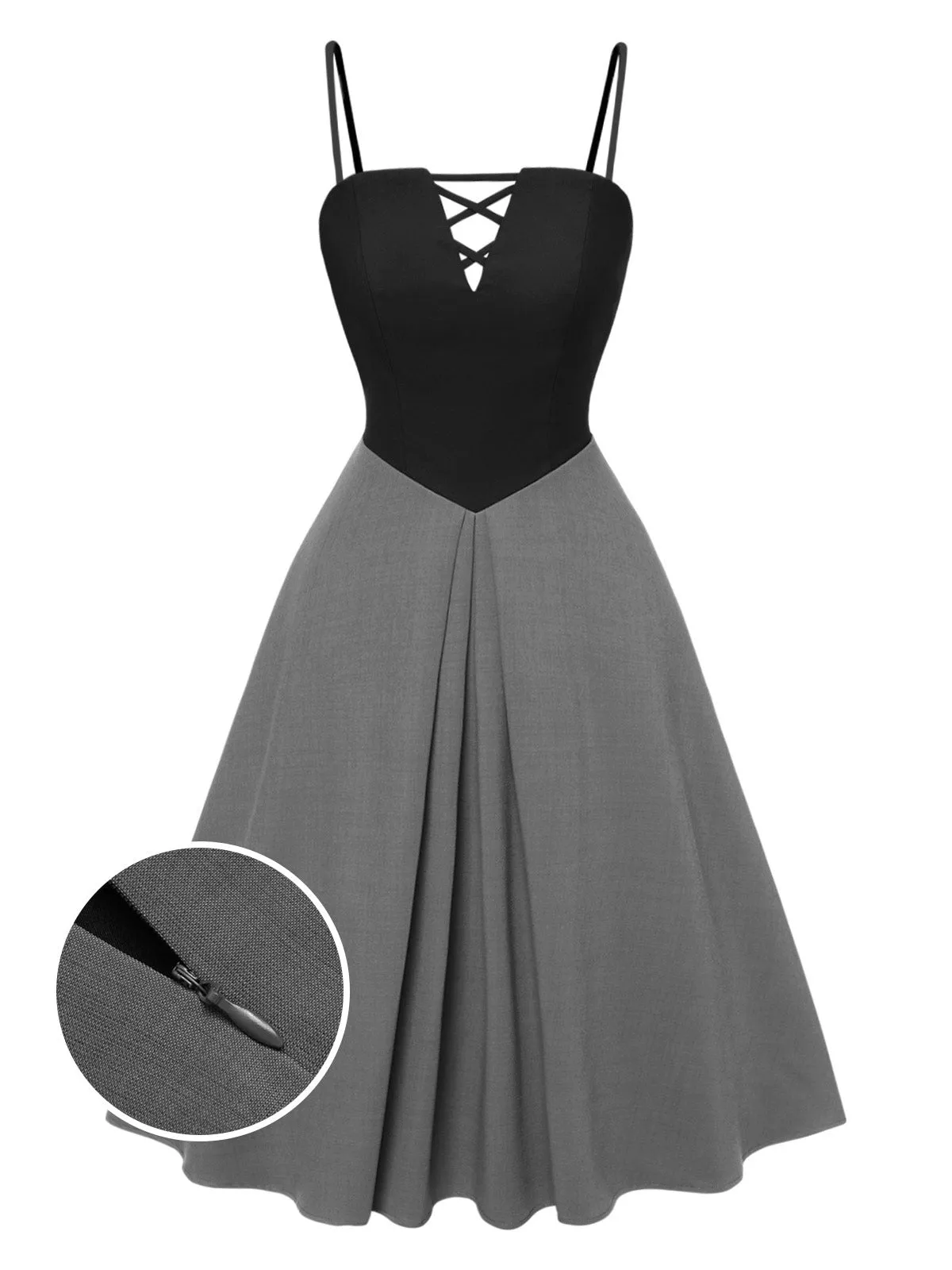 Gray 1940s Colorblock Pleated Suspender Dress sold by Retro Stage