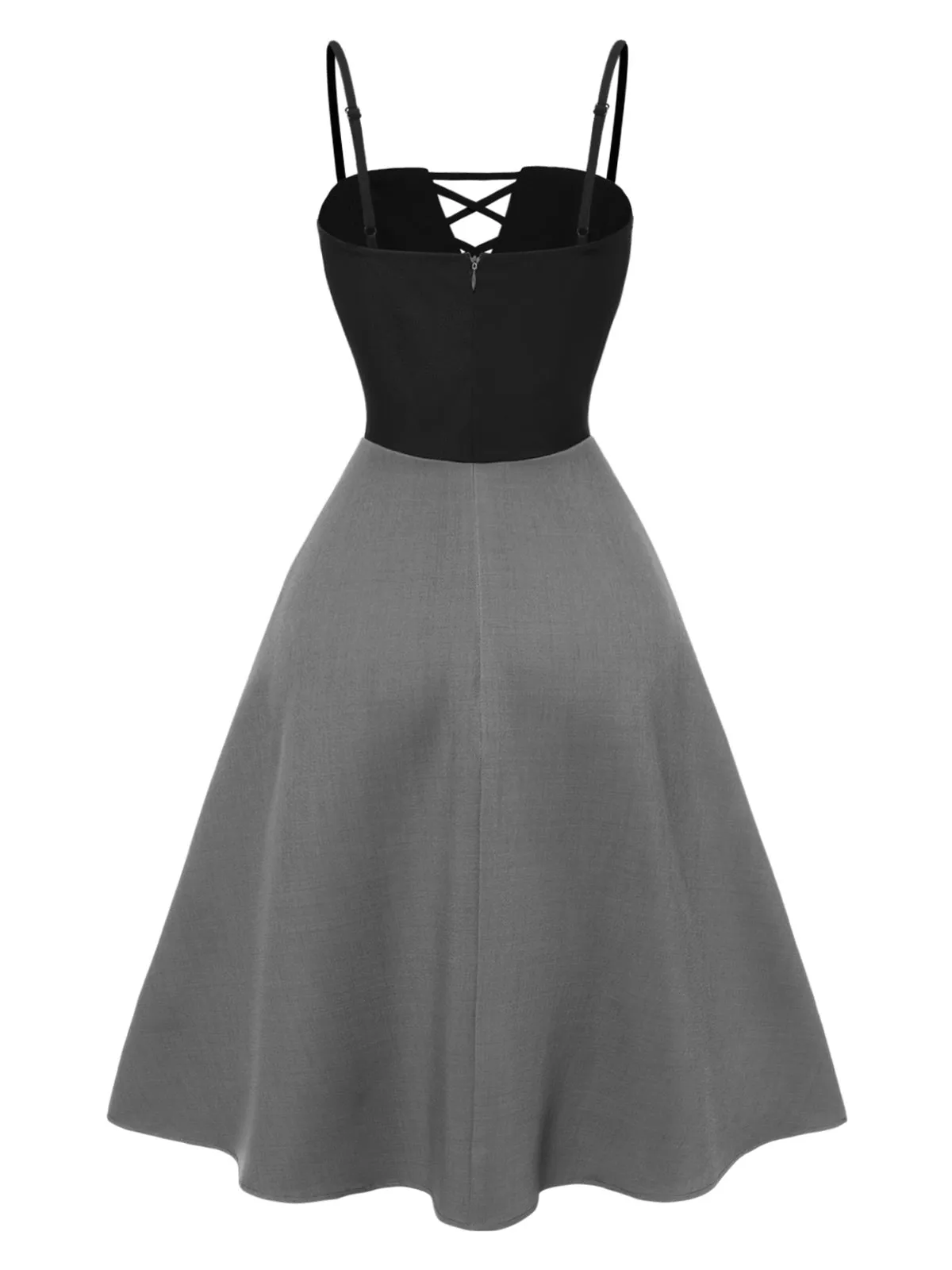Gray 1940s Colorblock Pleated Suspender Dress sold by Retro Stage product image thumbnail 4
