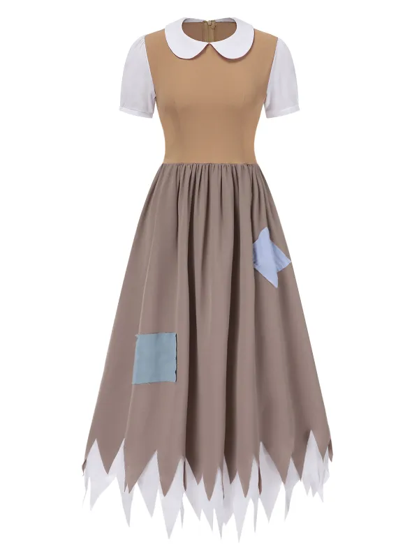 1940s Peter Pan Collar Patchwork Midi Dress sold by Retro Stage