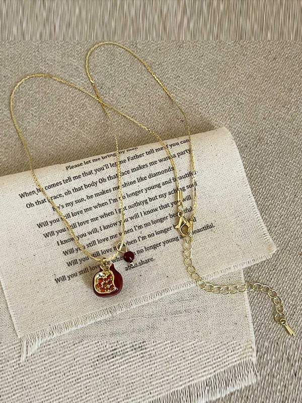 Red Pomegranate Pendant Necklace sold by Retro Stage