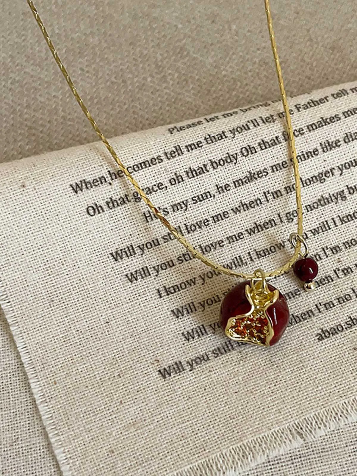 Red Pomegranate Pendant Necklace sold by Retro Stage product image thumbnail 3