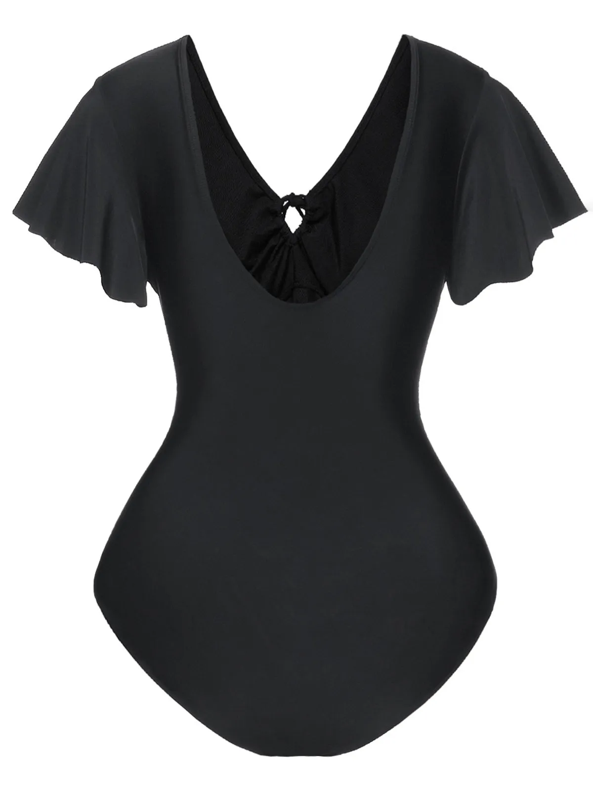 Black 1940s Solid Ruffle Sleeves One-Piece Swimsuit sold by Retro Stage product image thumbnail 3