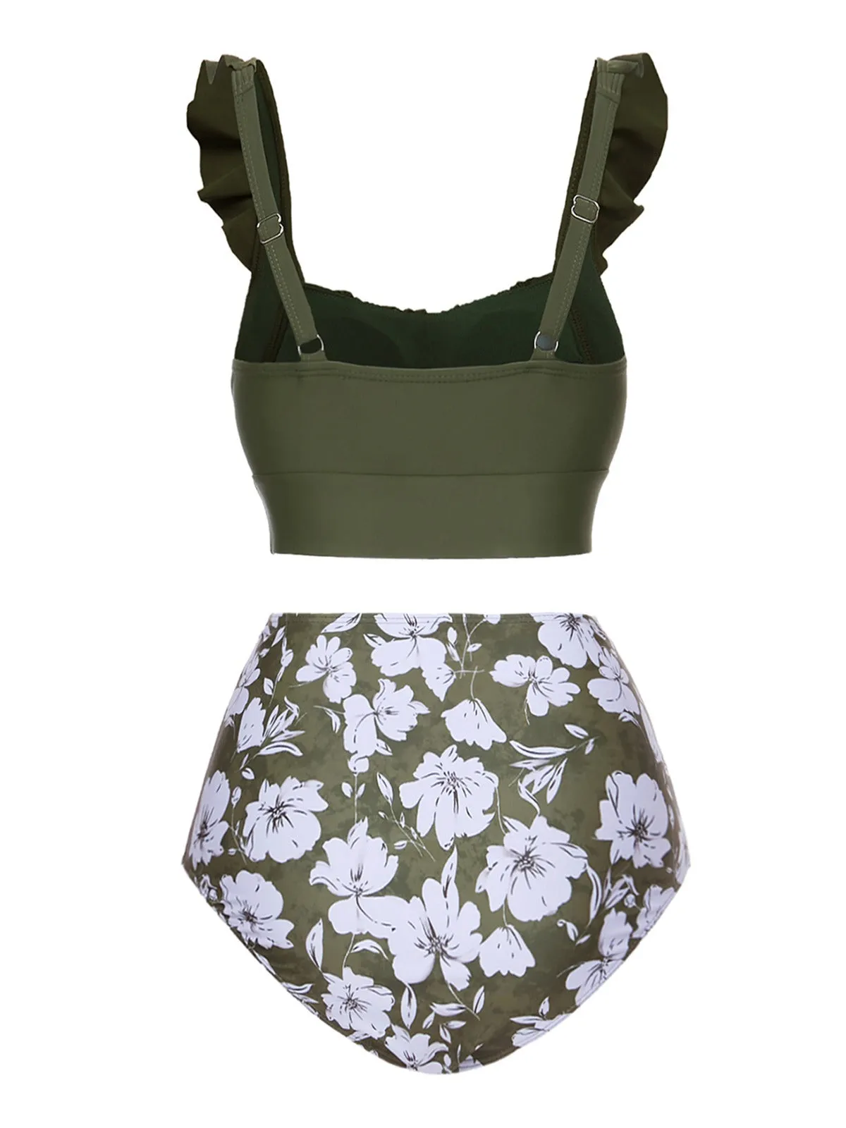 Green 1950s Floral Ruffles Pleated Swimsuit sold by Retro Stage product image thumbnail 3