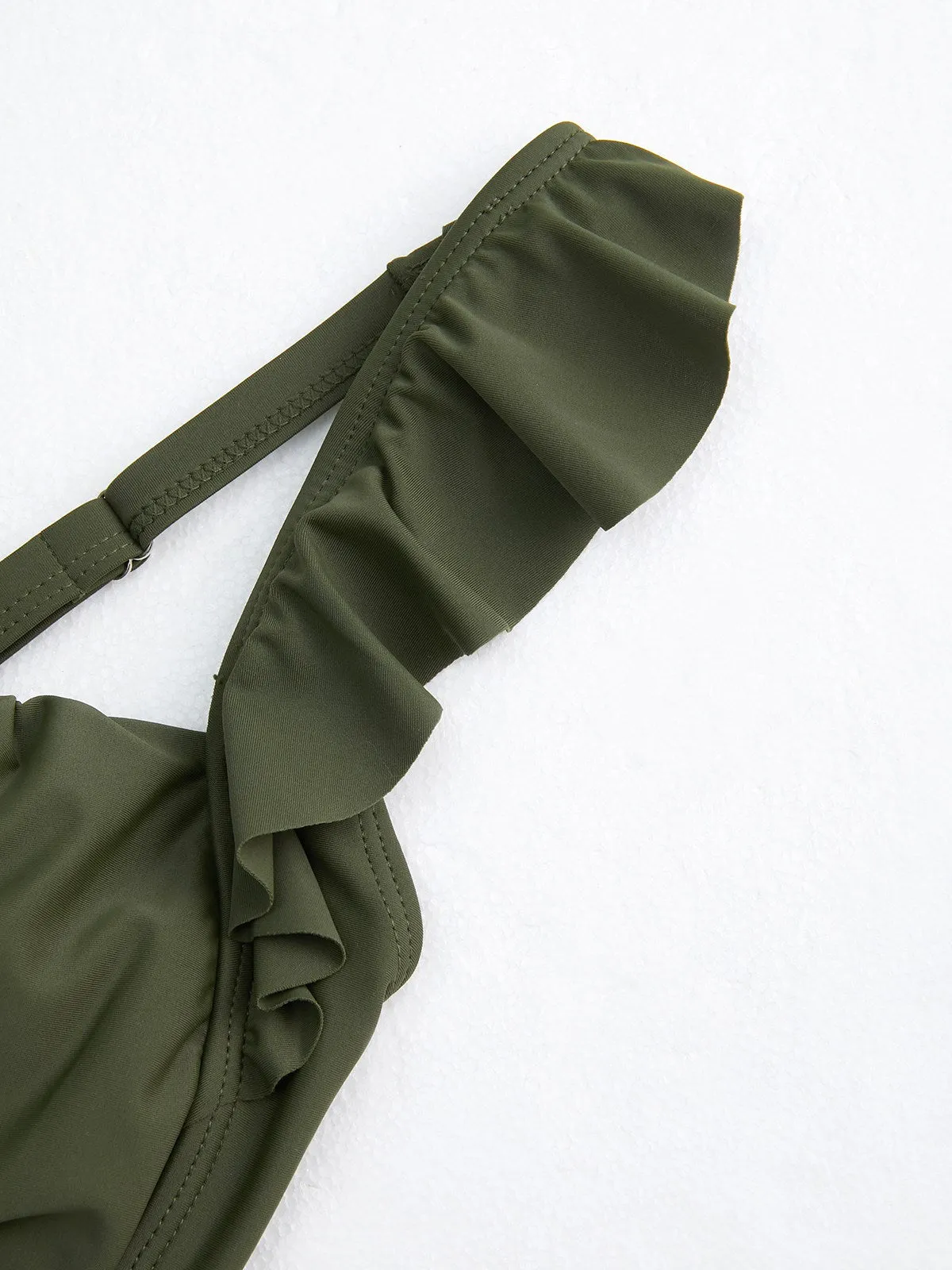 Green 1950s Floral Ruffles Pleated Swimsuit sold by Retro Stage product image thumbnail 5