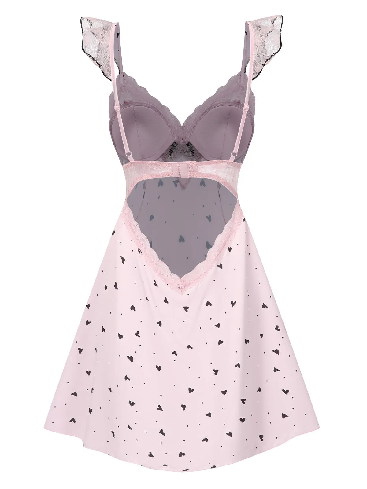 Pink 1960s Deep-V Hearts Lace Sling Nightgown sold by Retro Stage product image thumbnail 3