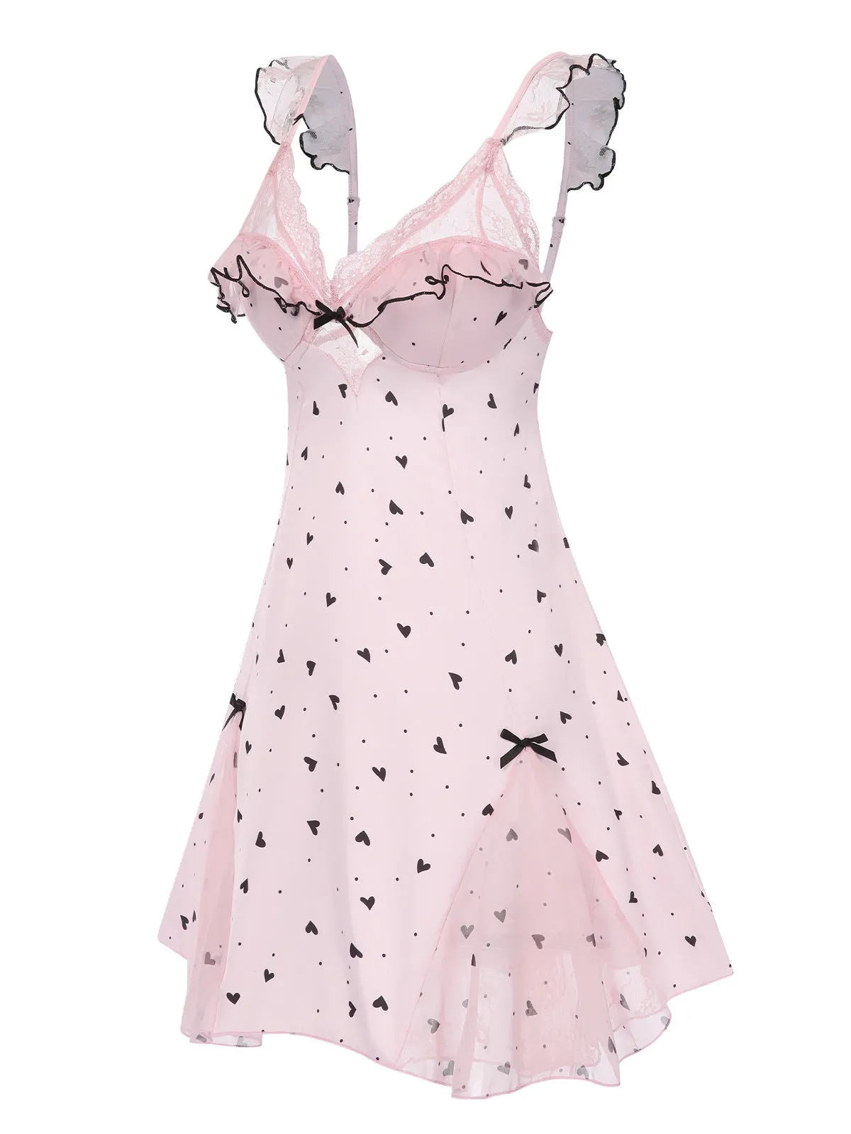 Pink 1960s Deep-V Hearts Lace Sling Nightgown sold by Retro Stage product image thumbnail 2