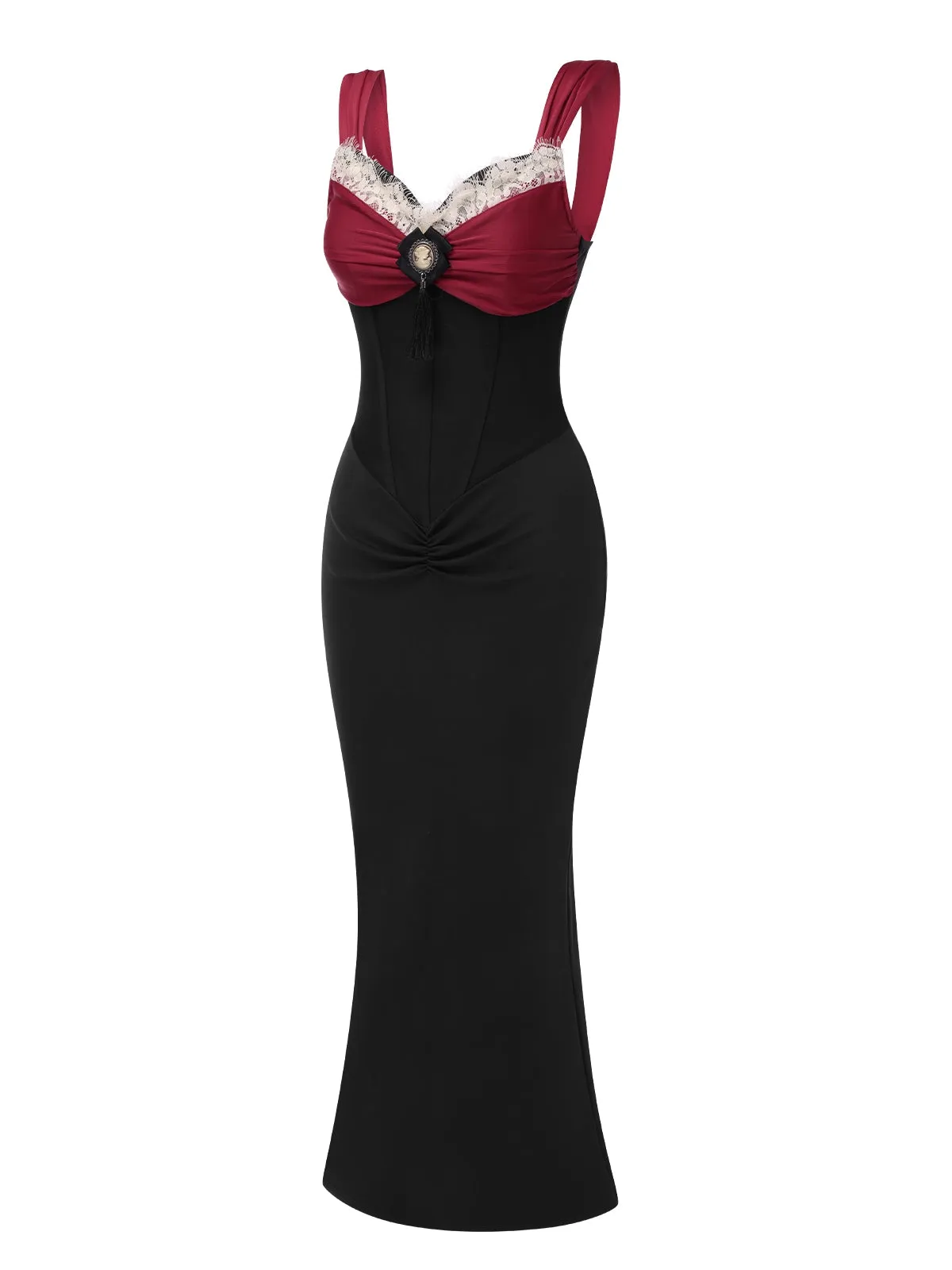 Wine Red 1930s Contrast Fishbone Mermaid Dress sold by Retro Stage product image thumbnail 2