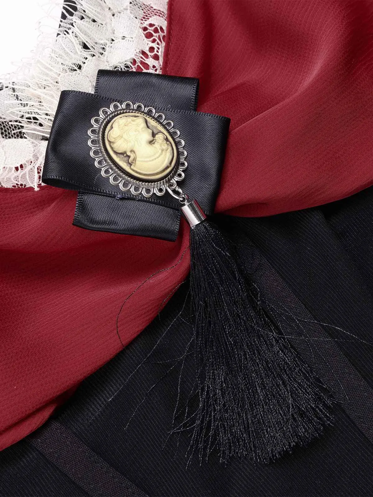 Wine Red 1930s Contrast Fishbone Mermaid Dress sold by Retro Stage product image thumbnail 4