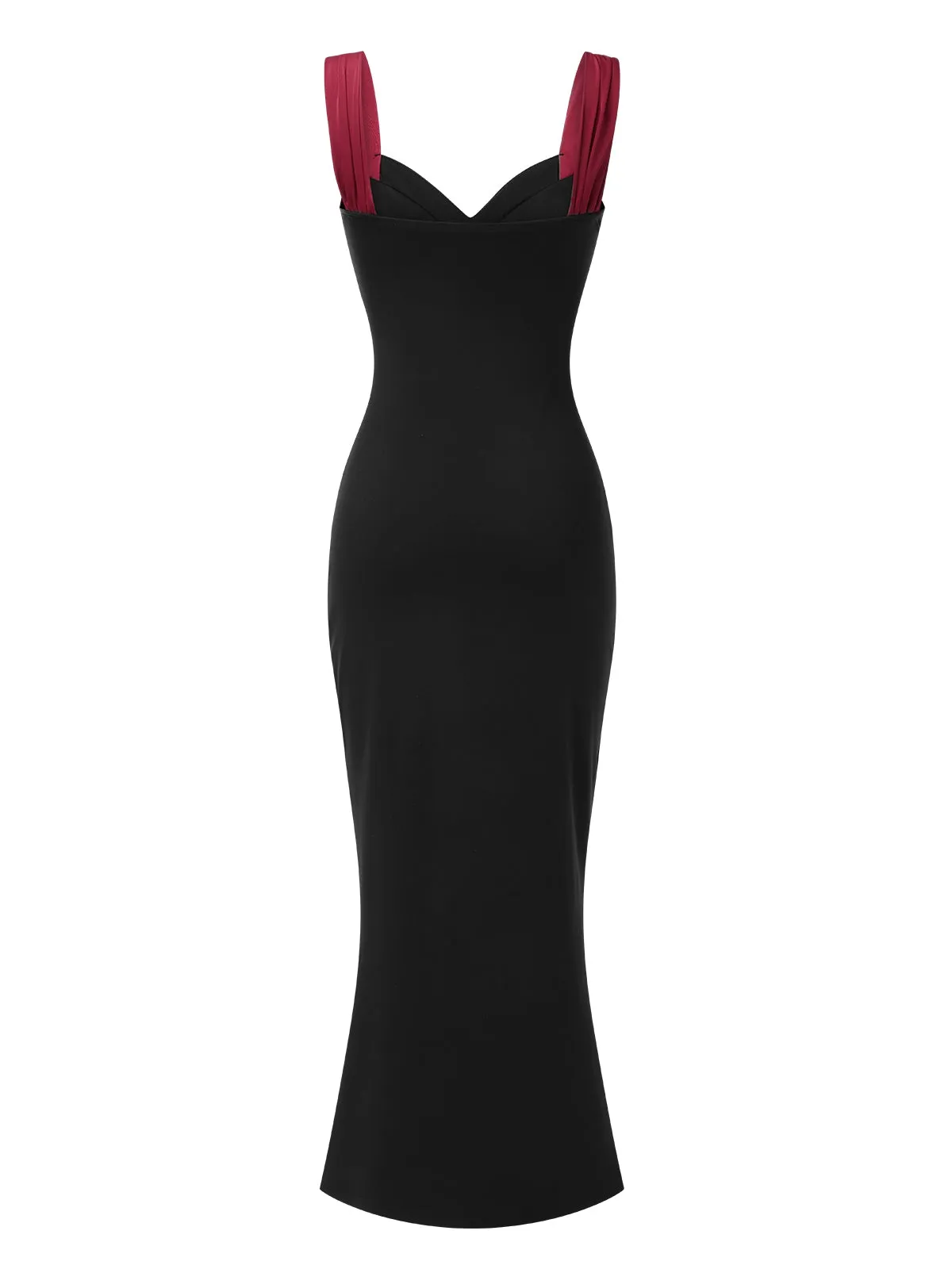 Wine Red 1930s Contrast Fishbone Mermaid Dress sold by Retro Stage product image thumbnail 3