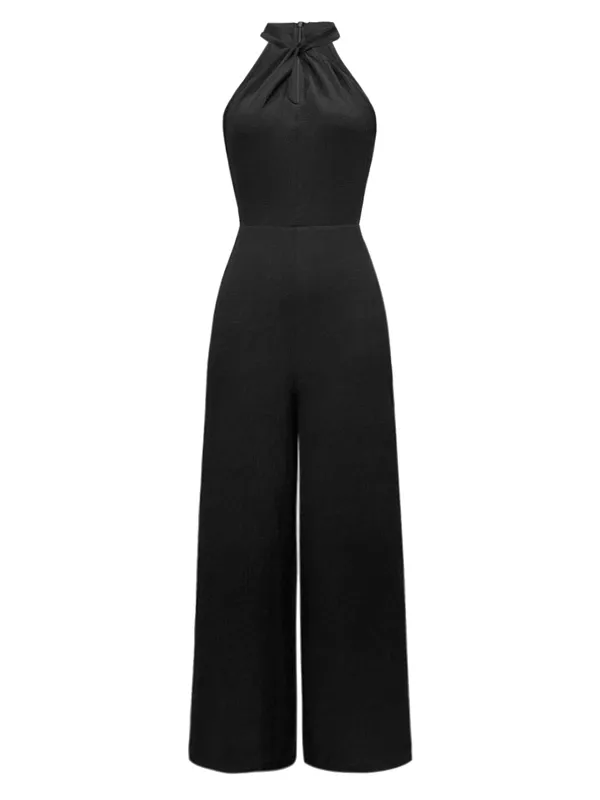 Black 1930s Solid Halter Sleeveless Jumpsuit sold by Retro Stage