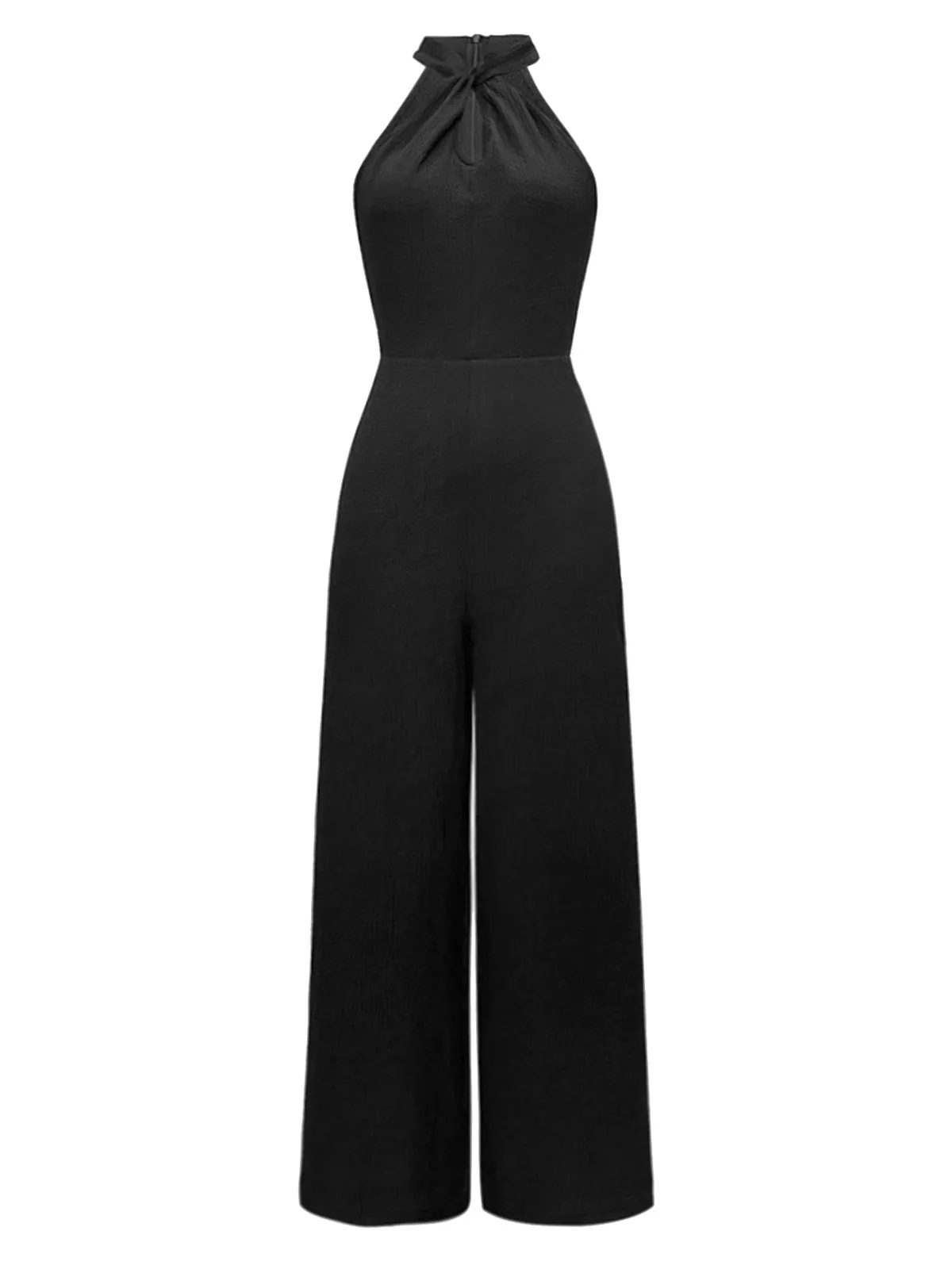Black 1930s Solid Halter Sleeveless Jumpsuit sold by Retro Stage