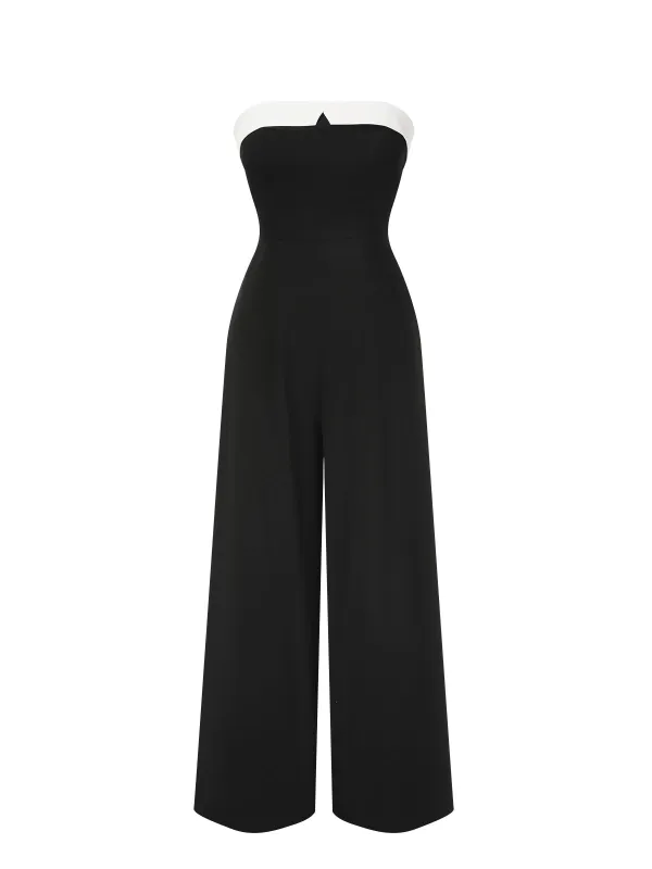 Black 1930s Solid Tube Top Jumpsuit sold by Retro Stage