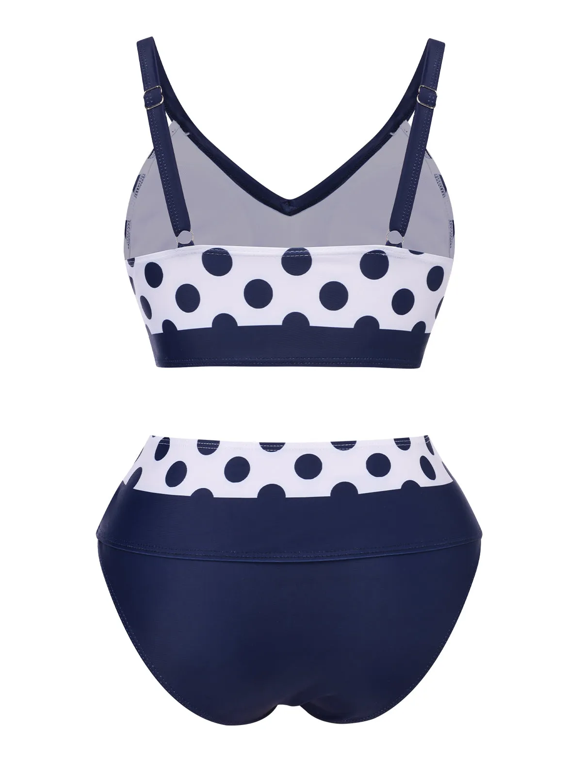 Dark Blue 1950s Polka Dot Bow Patchwork Bikini Set sold by Retro Stage product image thumbnail 2