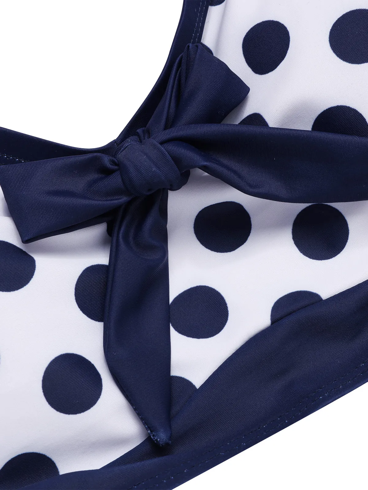 Dark Blue 1950s Polka Dot Bow Patchwork Bikini Set sold by Retro Stage product image thumbnail 3
