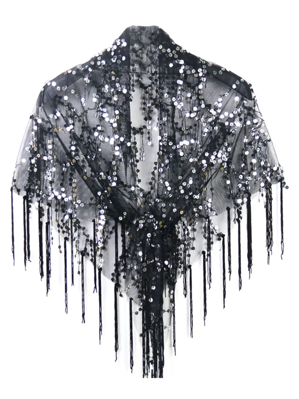 1920s Hollow Tassel Lace-Up Sequined Cape sold by Retro Stage