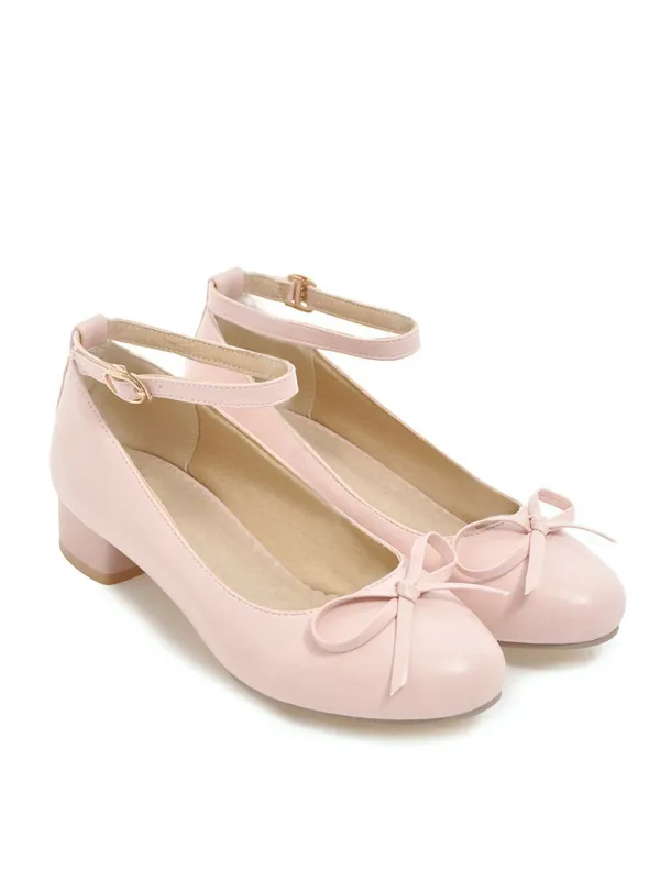 Round Toe Solid Buckle Bow High Heels sold by Retro Stage