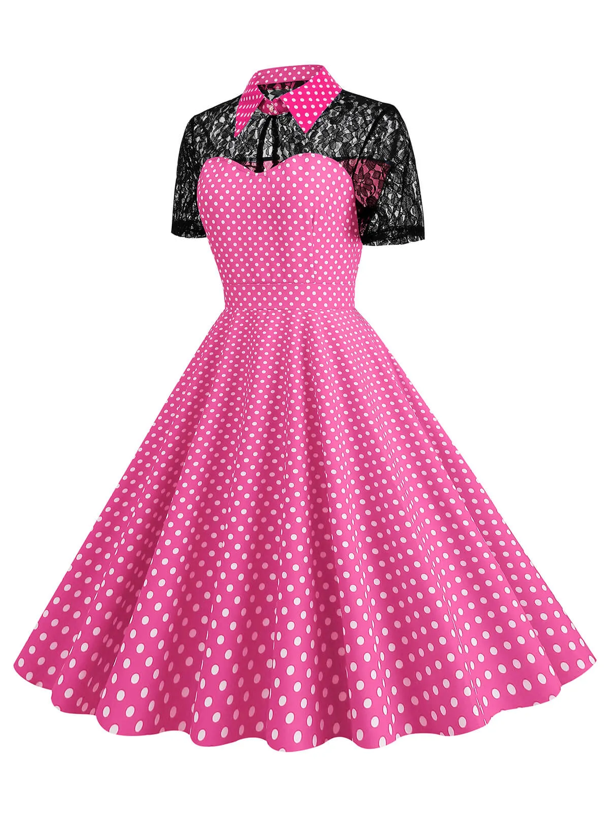 1950s Mesh Patchwork Polka Dot Dress sold by Retro Stage product image thumbnail 2