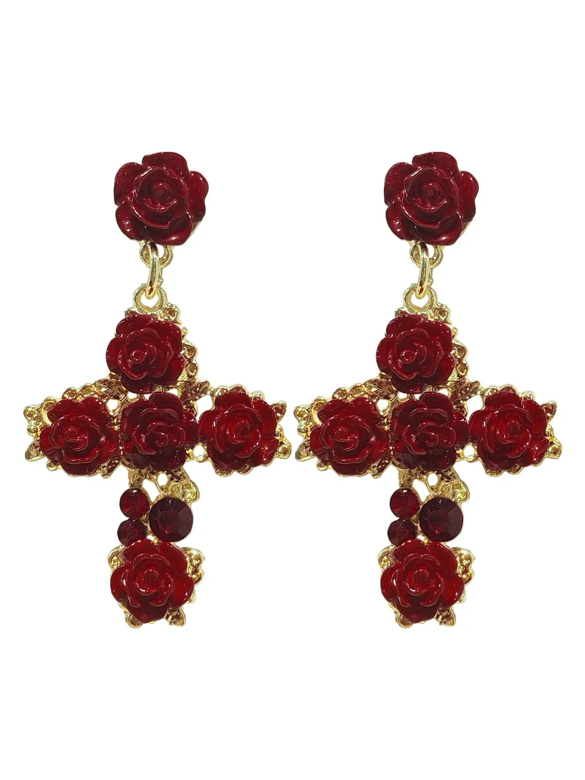 Red 3D Rose Crystal Cross Earrings sold by Retro Stage