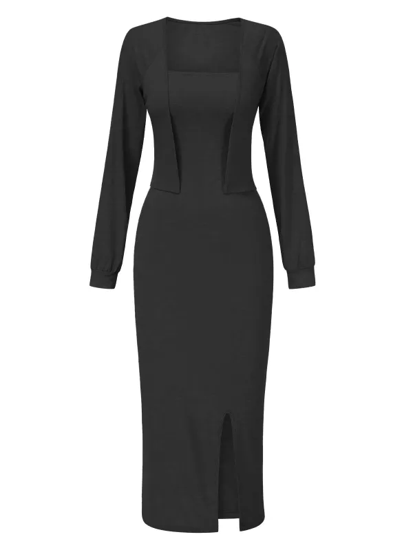 2PCS 1960s Knitted Slit Tube Dress & Short Cardigan sold by Retro Stage