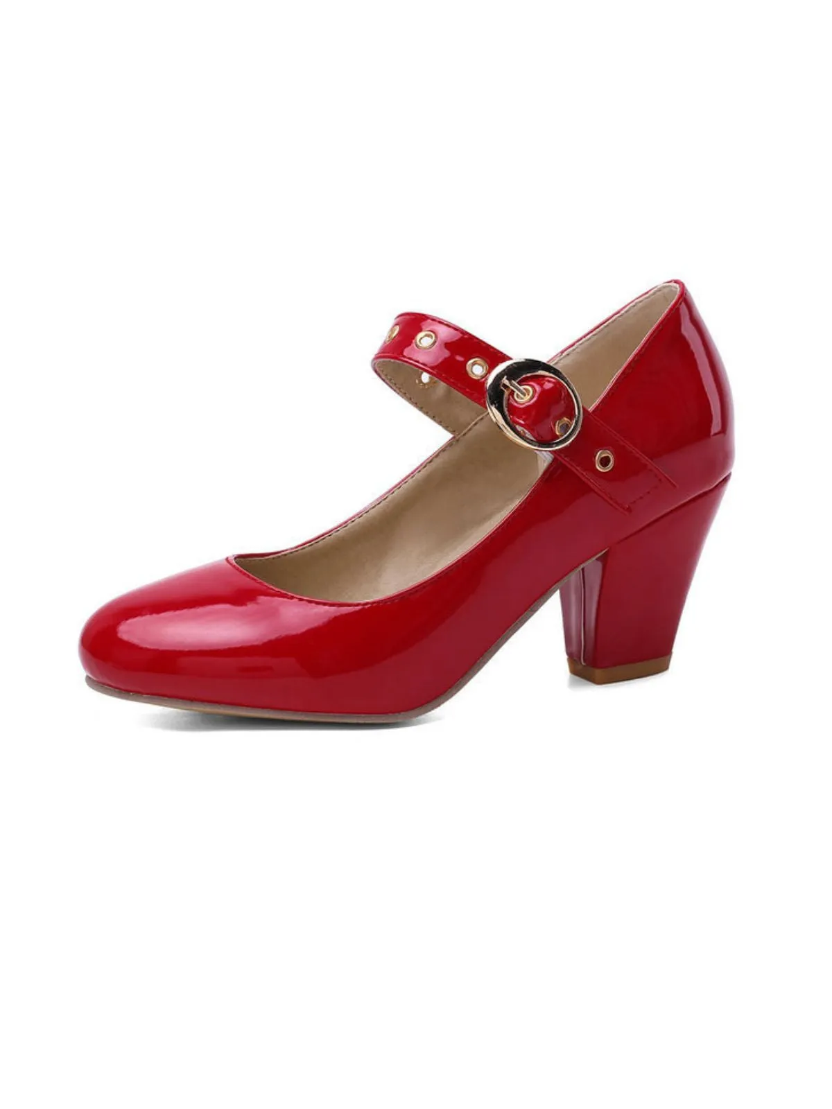Round Toe Patent Leather Buckle High Heels sold by Retro Stage product image thumbnail 2