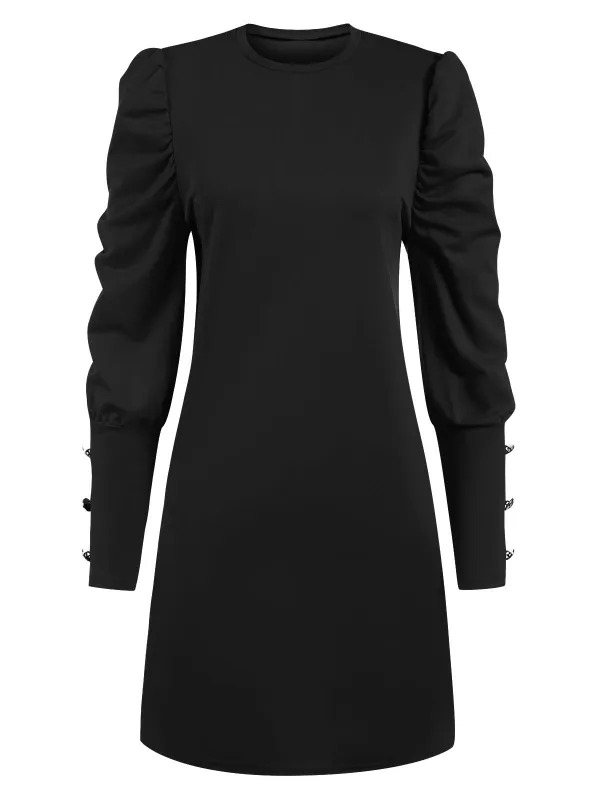 1940s Solid Pleated Gigot Sleeves Dress sold by Retro Stage