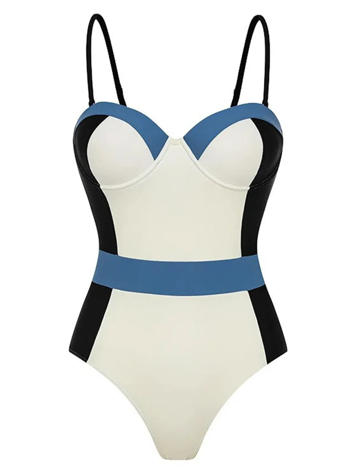 1940s Spaghetti Strap Color Block One-Piece Swimsuit sold by Retro Stage