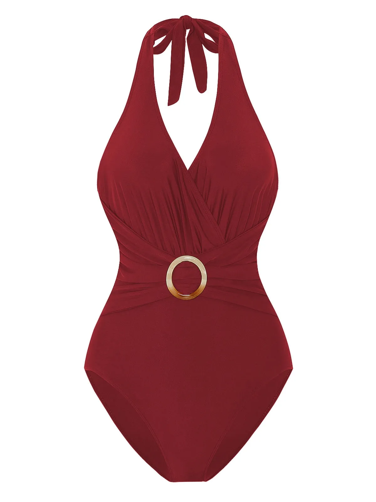 1960s Solid Ring Belt Halter Swimsuit sold by Retro Stage product image thumbnail 4