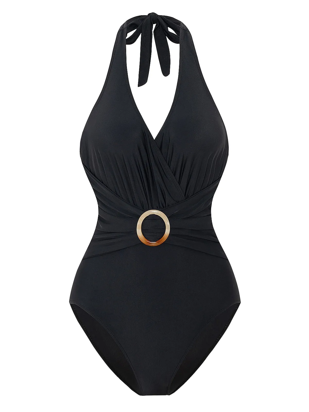 1960s Solid Ring Belt Halter Swimsuit sold by Retro Stage