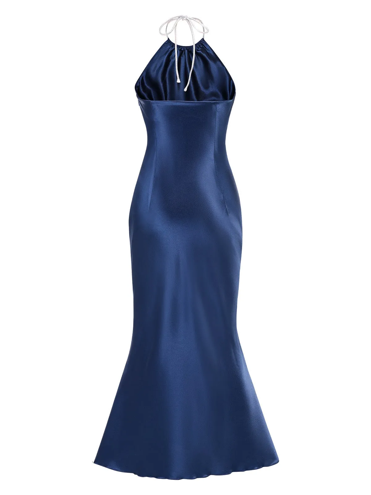 Dark Blue 1930s Satin Halter Mermaid Dress sold by Retro Stage product image thumbnail 3