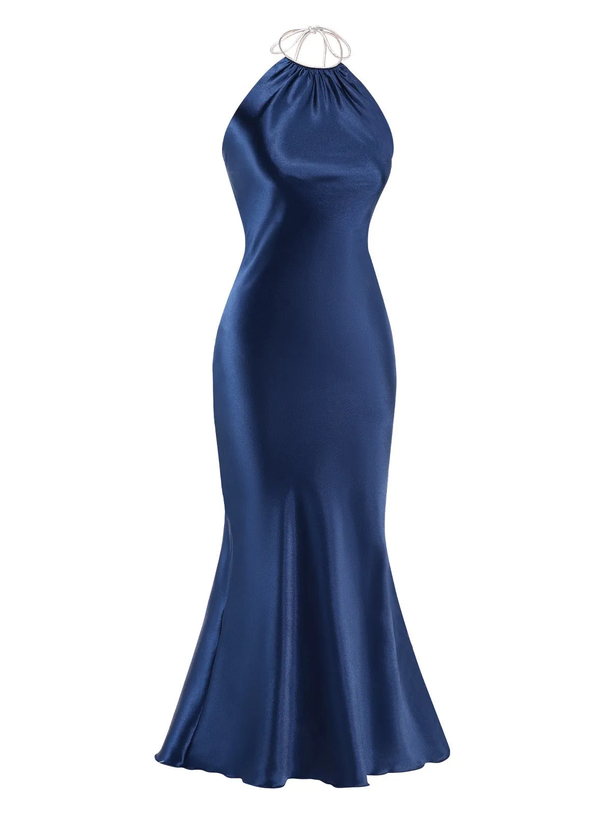 Dark Blue 1930s Satin Halter Mermaid Dress sold by Retro Stage product image thumbnail 2