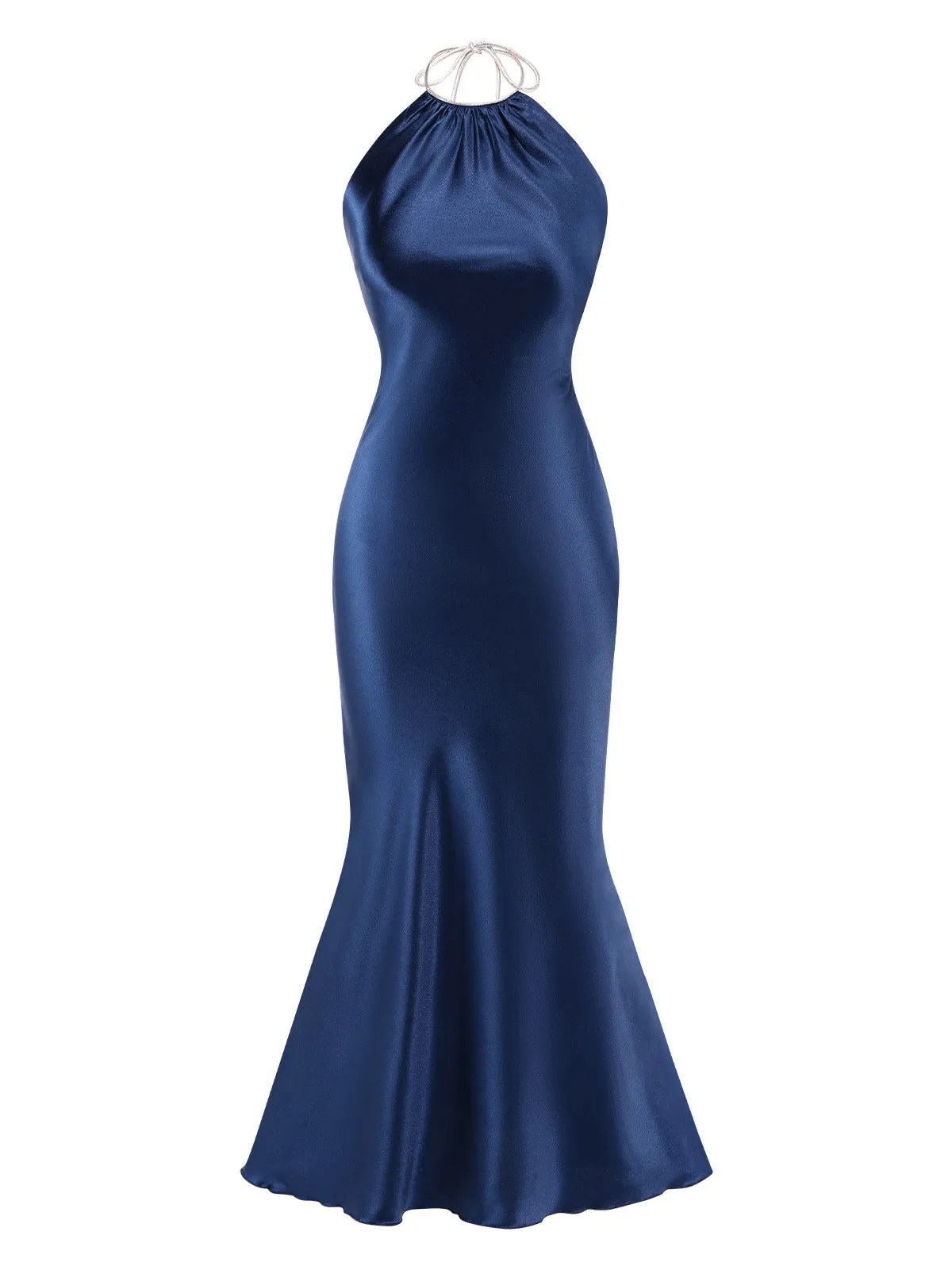 Dark Blue 1930s Satin Halter Mermaid Dress sold by Retro Stage
