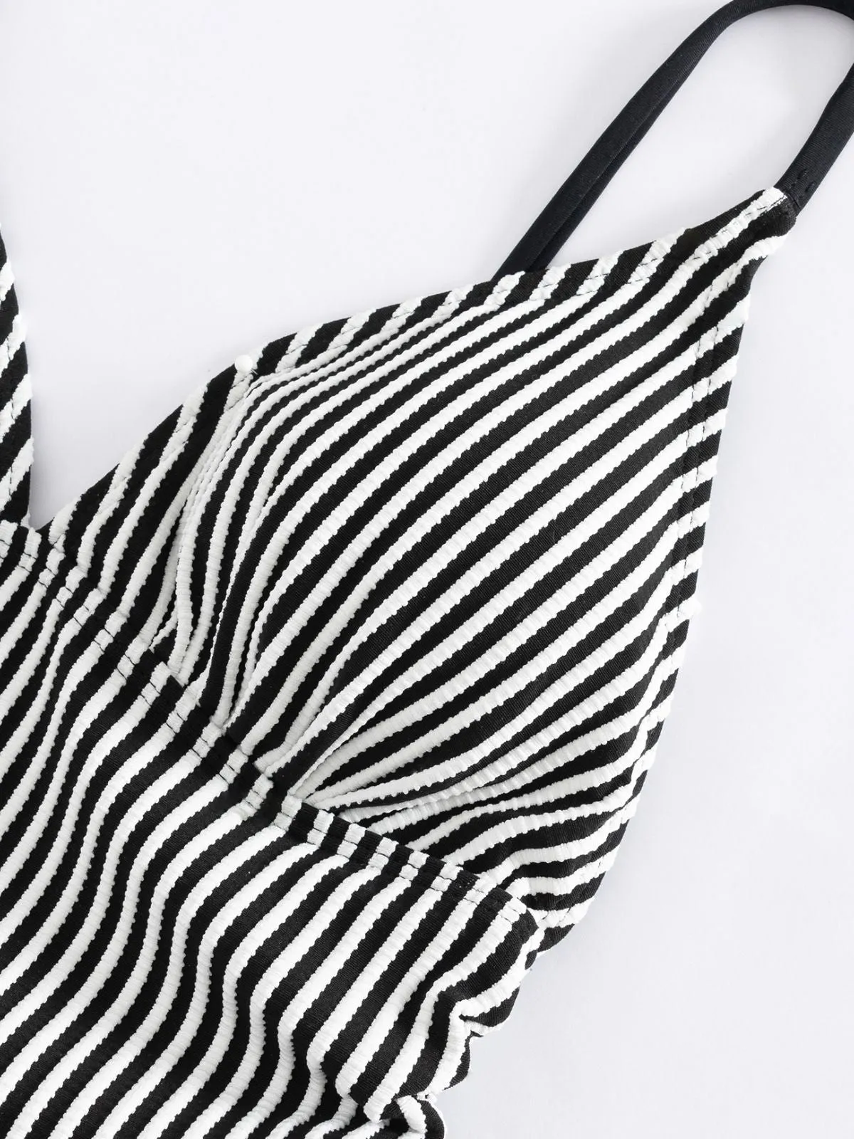 1960s Spaghetti Strap Contrast Stripes One-Piece Swimsuit sold by Retro Stage product image thumbnail 3