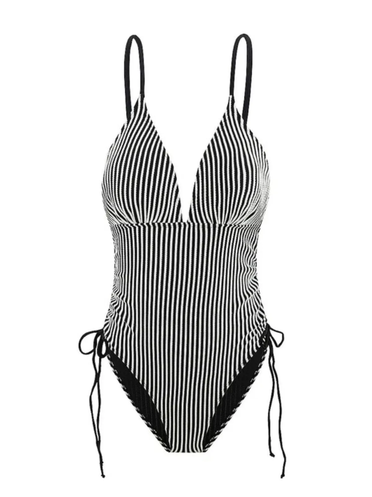 1960s Spaghetti Strap Contrast Stripes One-Piece Swimsuit sold by Retro Stage