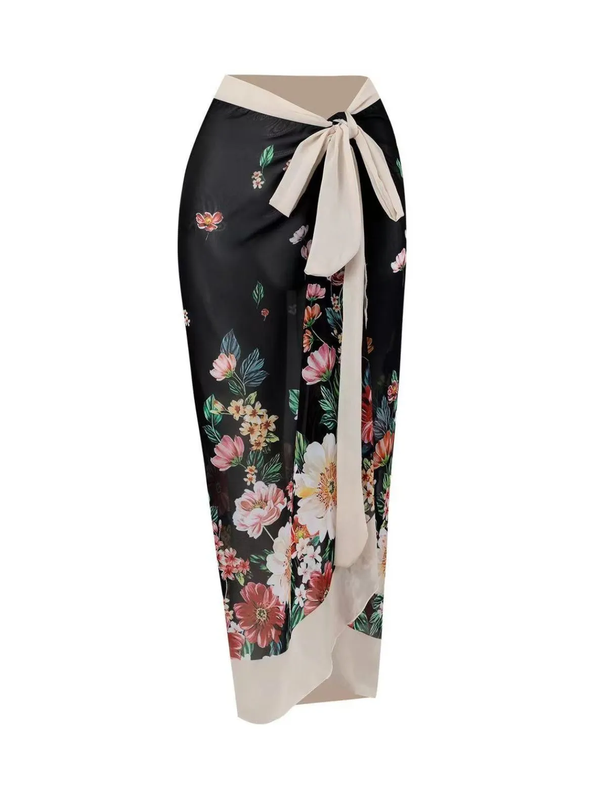 Black 1940s Strap Bow Floral Swimsuit & Cove-Up sold by Retro Stage product image thumbnail 4