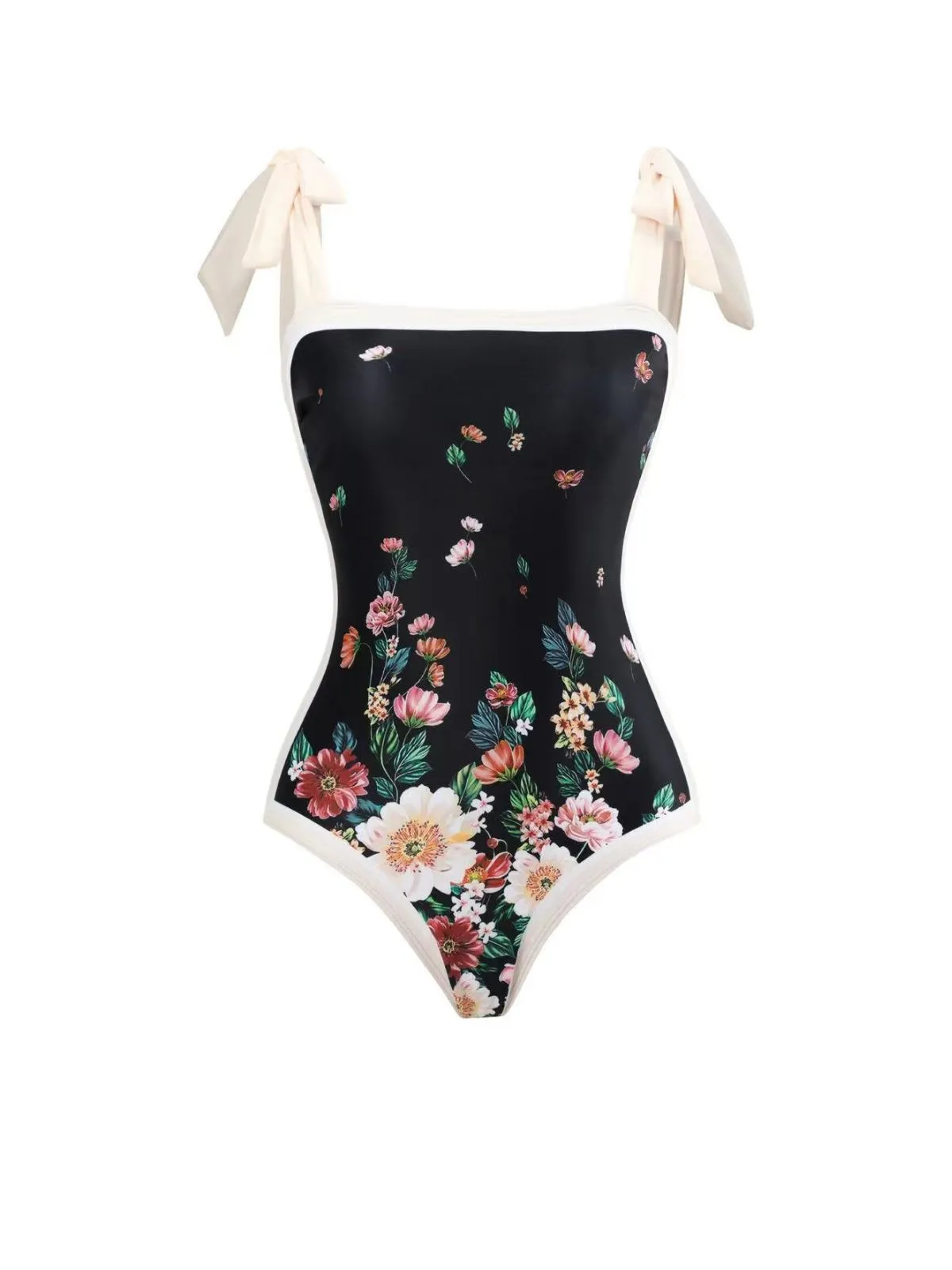 Black 1940s Strap Bow Floral Swimsuit & Cove-Up sold by Retro Stage product image thumbnail 2