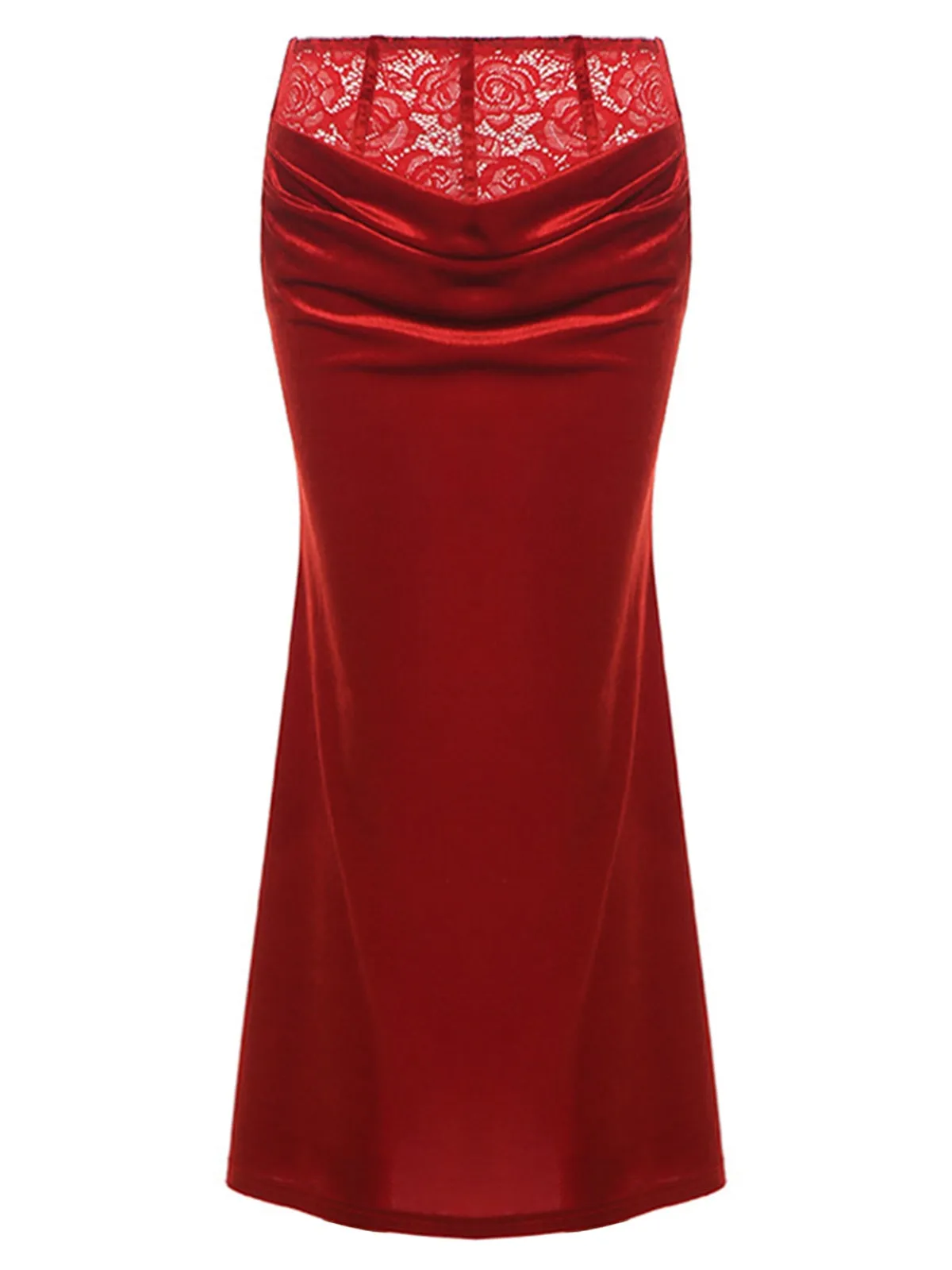 Red 1930s Velvet Lace Mermaid Skirt sold by Retro Stage