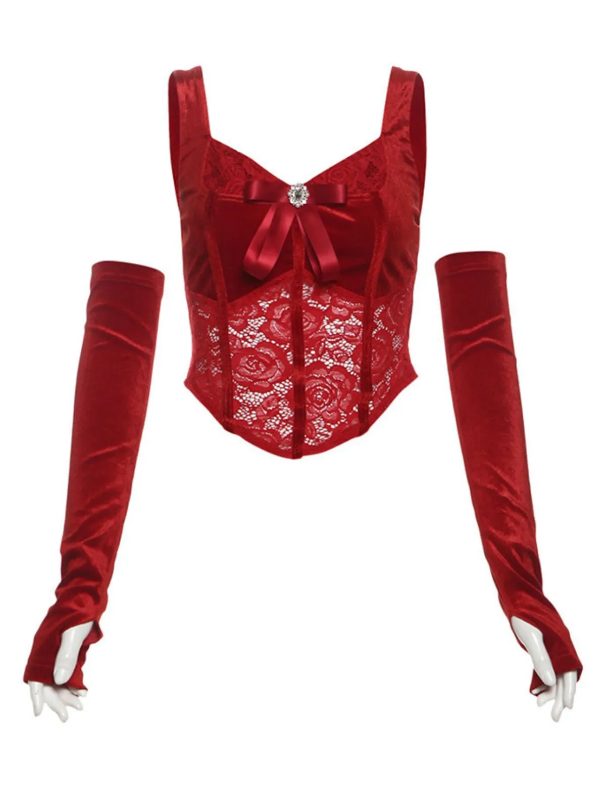 Red 1930s Velvet Lace Tank Top With Gloves sold by Retro Stage