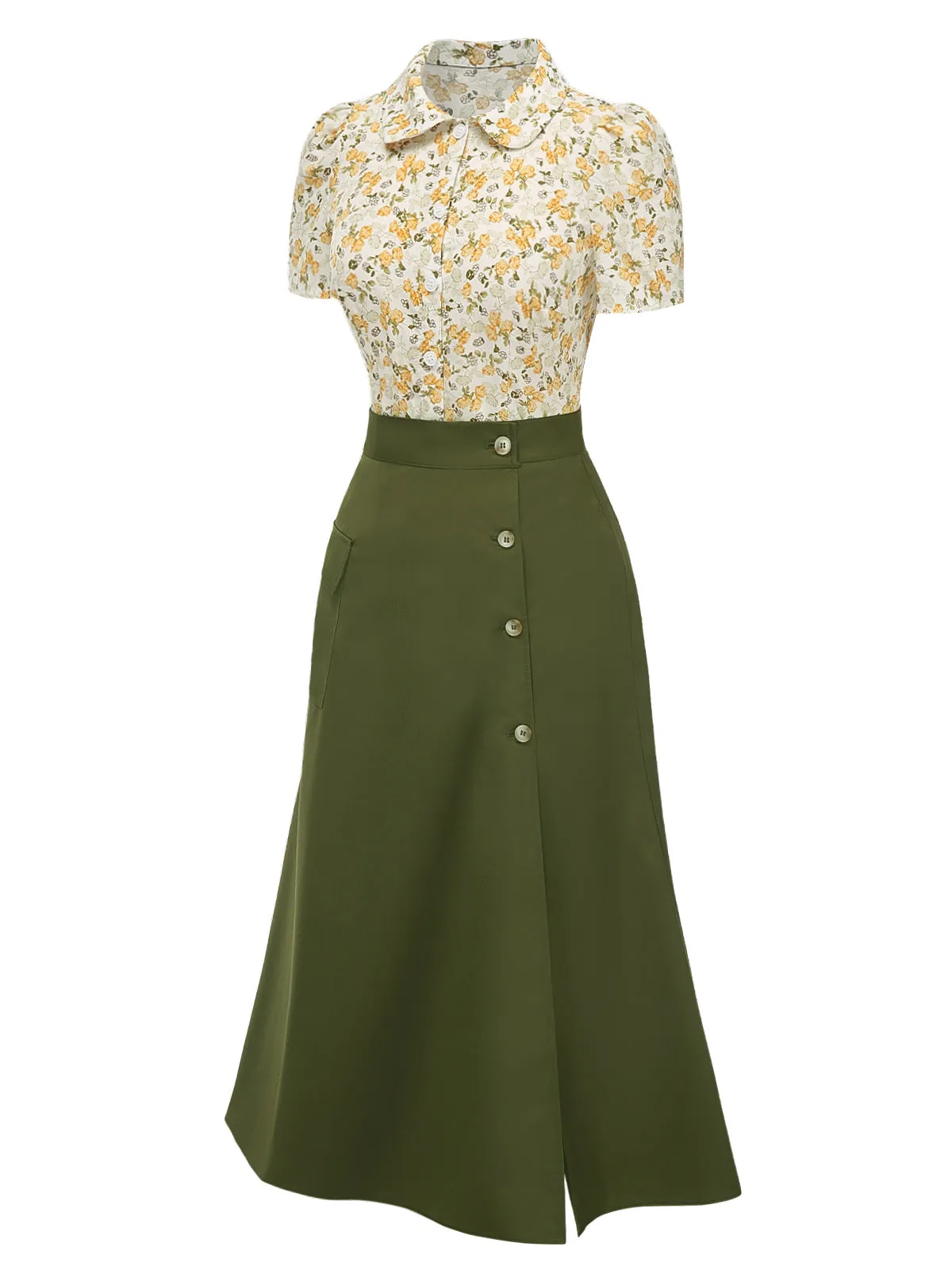2PCS 1940s Peter Pan Collar Floral Blouse & Slit Skirt sold by Retro Stage product image thumbnail 3
