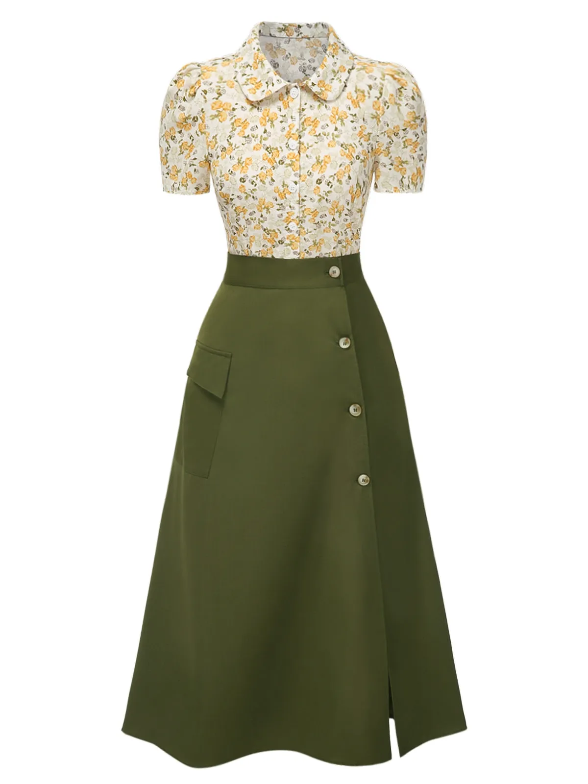 2PCS 1940s Peter Pan Collar Floral Blouse & Slit Skirt sold by Retro Stage product image thumbnail 2