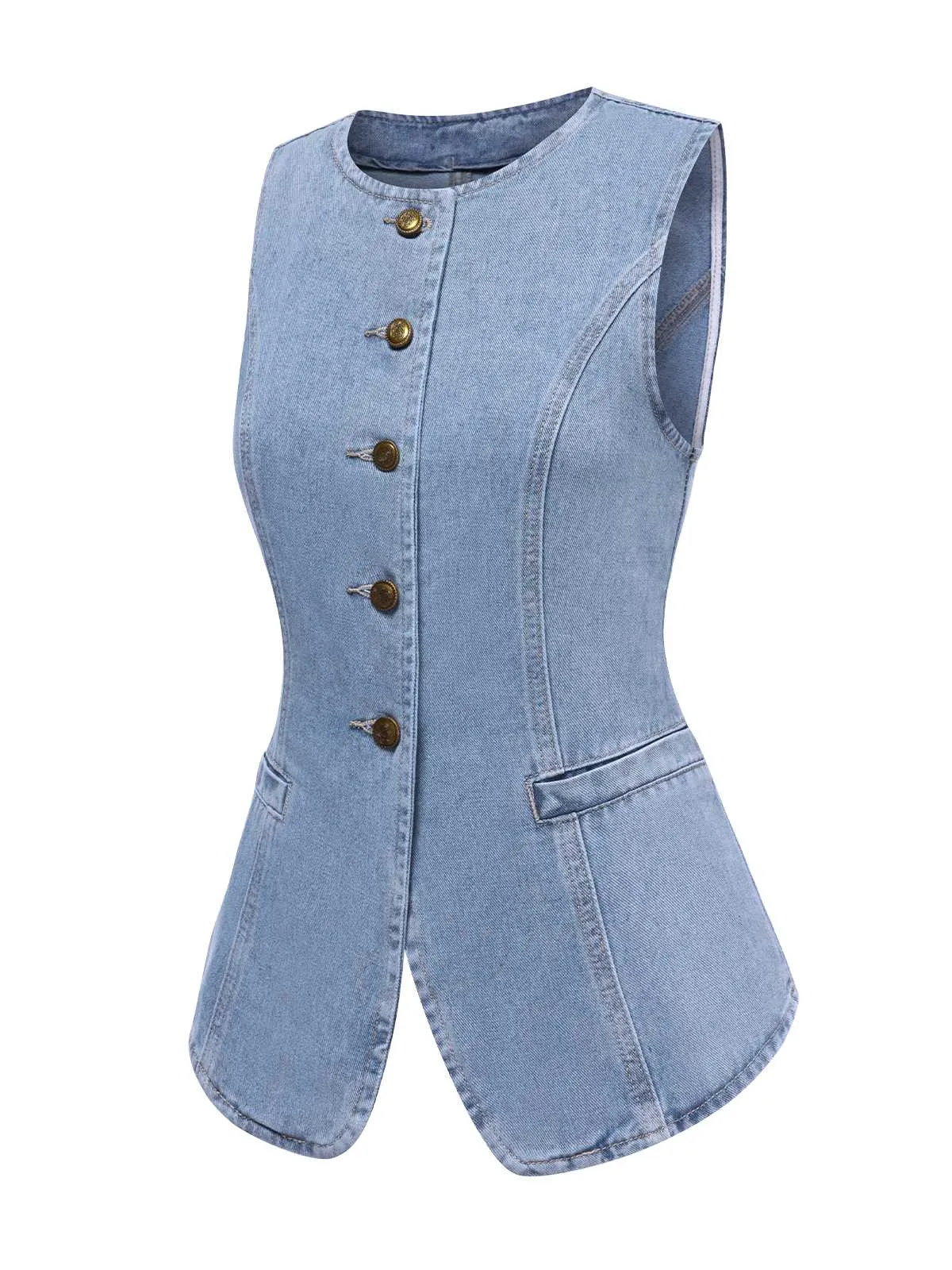 Blue 1940s Sleeveless Denim Vest sold by Retro Stage product image thumbnail 2