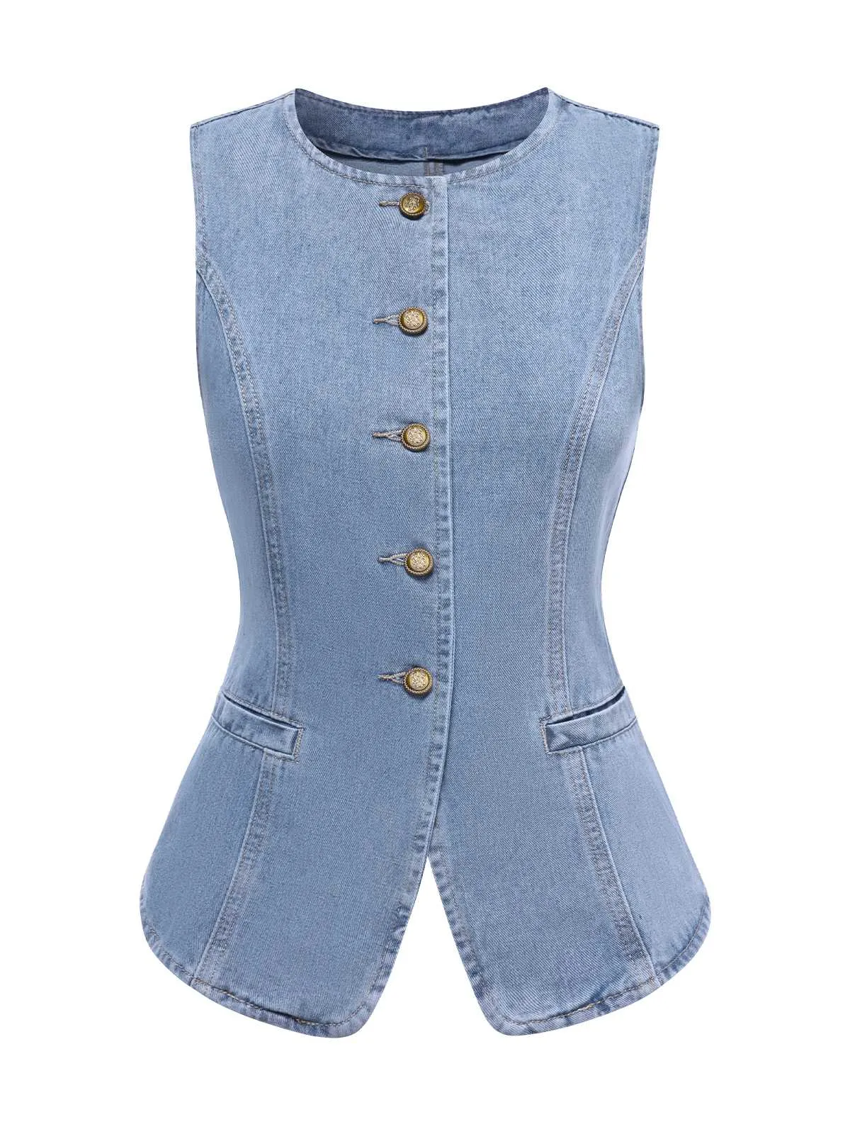 Blue 1940s Sleeveless Denim Vest sold by Retro Stage
