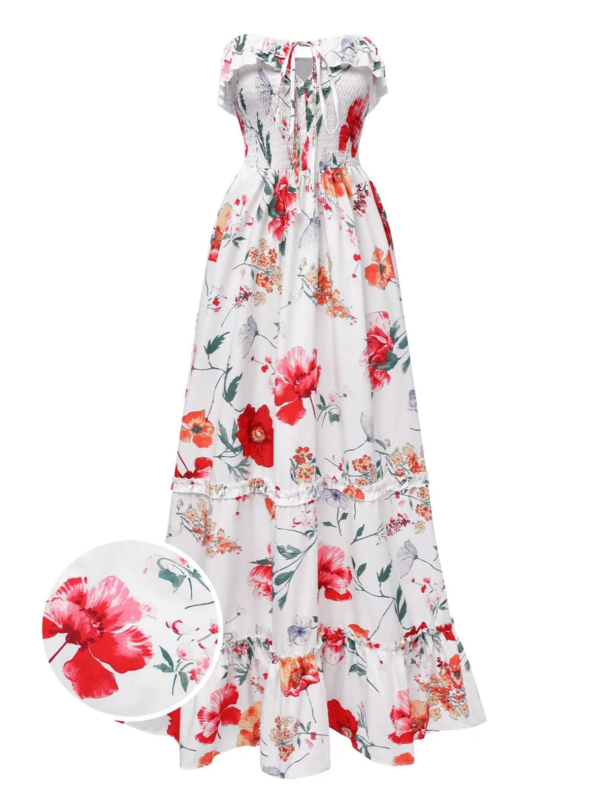 1930s Bandeau Floral Tiered Ruffle Hem Dress sold by Retro Stage