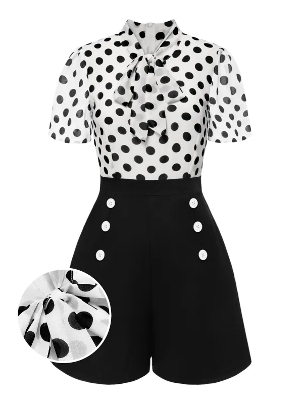 Black And White 1950s Polka Dot Collared Romper sold by Retro Stage