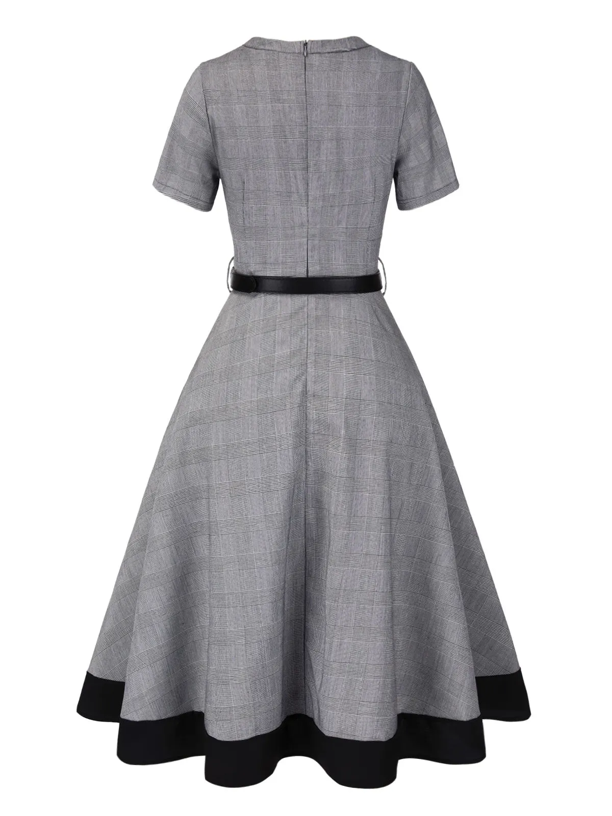 Grey 1950s Plaid V-Neck Belted Dress sold by Retro Stage product image thumbnail 5