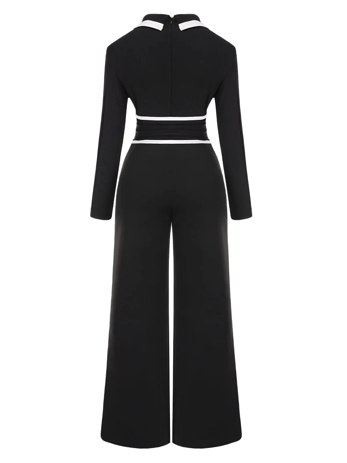 Black 1970s Lapel Color Block Belted Jumpsuit sold by Retro Stage product image thumbnail 3